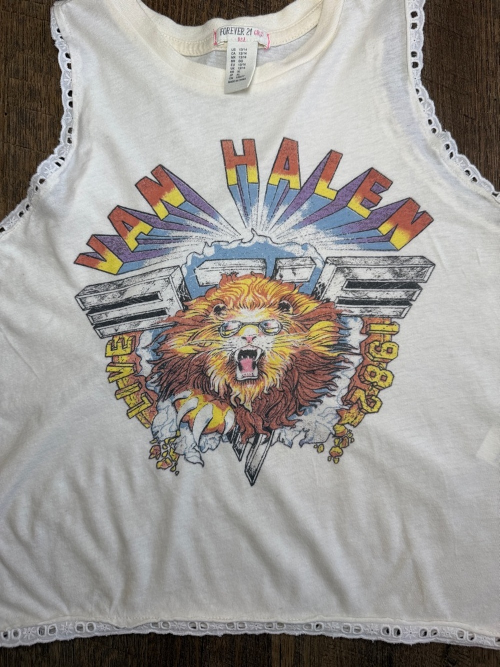 Forever 21 Girls White Graphic Tank with Rainbow Van Halen 1982 Lion Size 13/14 - Picture 2 of 8